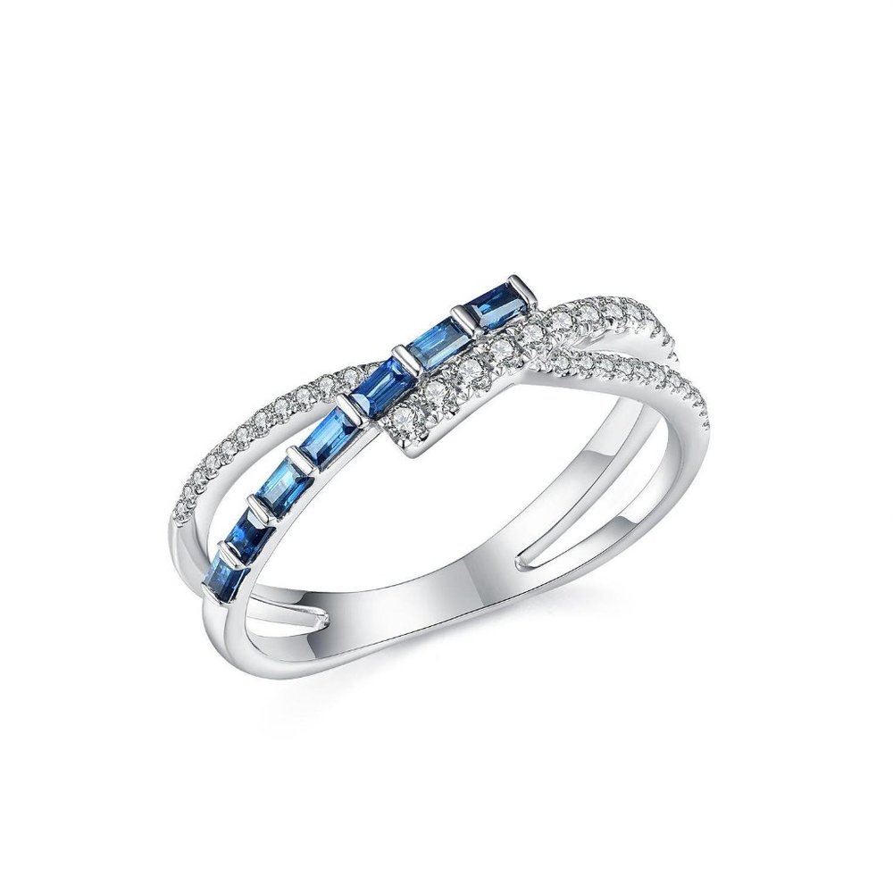 Baguette Diamond Blue Sapphire Ring White Gold